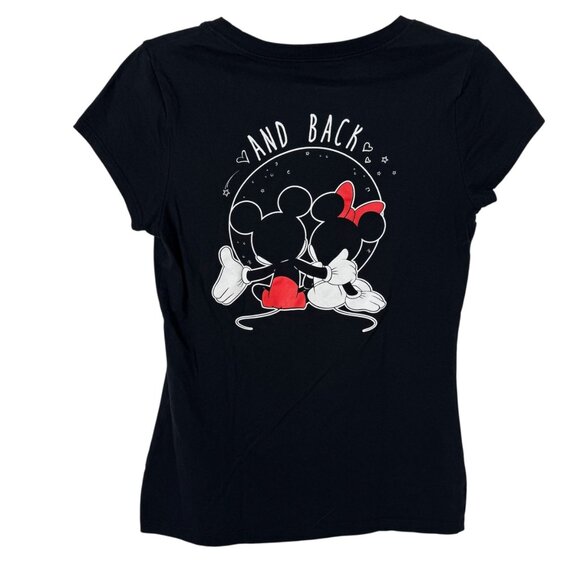 Disney Black Mickey Minnie Graphic T Shirt Juniors Large Casual Love Valentine - Picture 3 of 7